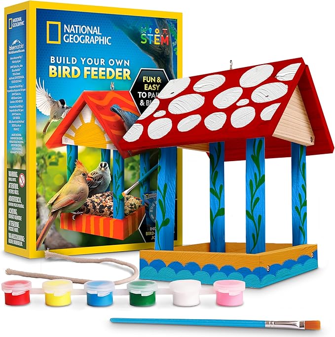 Blue Marble National Geographic Build Your Own Bird Feeder Kit – DIY Wooden Feeder Craft with Paints, Brush, Bird-Watching Journal & Educational Poster for Kids, Easter Basket Stuffers