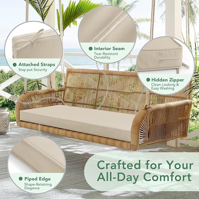 Outdoor Bench Cushion: Waterproof and Fade Resistant Patio Furniture Cushions - Non-Slip Bench Pad Cushion with Removable Cover for Garden Swing Porch Sofa Settee, 45 x 18 Inch, Beige