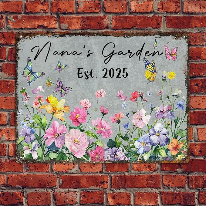 Custom Garden Signs Personalized Metal Tin Sign for Women, Funny Welcome Metal Sign for Outdoor, Patio, Yard Rustic Home Decor Gift for Mothers Day, Grandmas, and Gardening Lovers