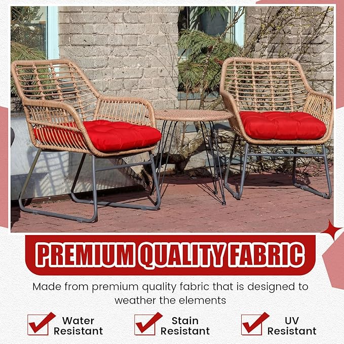 Barydat 3 Pack Wicker Furniture Cushions Waterproof Outdoor/Indoor Tufted Wicker Chair Cushions 1 Loveseat and 2 U-Shape Rattan Chairs for Patio Furniture, Rattan Love Seat, Bench(Red)