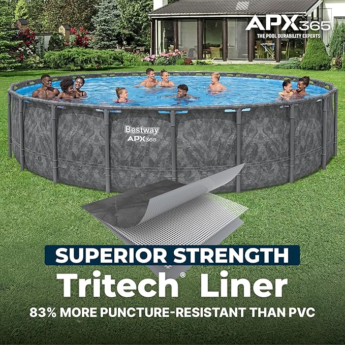 Bestway APX 365 22' x 52" Above Ground Pool, Round Metal Frame Outdoor Swimming Pool Set with Sand Filter Pump, Ladder, and Cover, Dark Marble