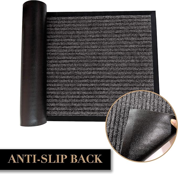 LuxUrux Striped Gray Door Mat - Heavy Duty, Indoor/Outdoor, Waterproof, Low-Profile (4x8 Feet) - Ideal for High Traffic Areas - Stylish Durable Solution