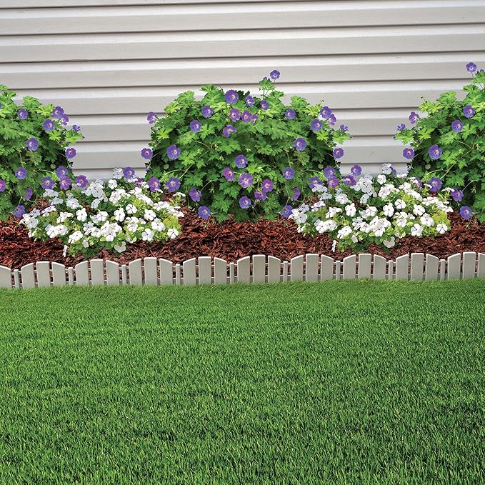 EasyFlex No-Dig Landscape Edging with Anchoring Spikes, 4.5 in. Tall Decorative Adirondack Wood-Look Fence Garden Border, 60 Foot Kit, Gray
