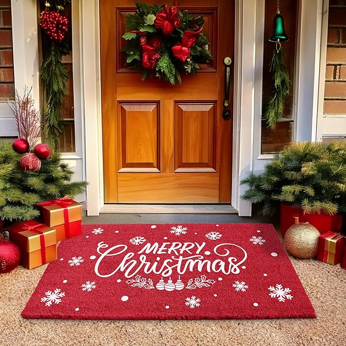 LuxUrux Extra Large Merry Christmas Welcome Mat Outdoor Coco Coir Doormat, with Heavy-Duty Backing, Perfect Color/Sizing for Outdoor/Indoor uses. (24'' x 36'' Inch, Merry Christmas)