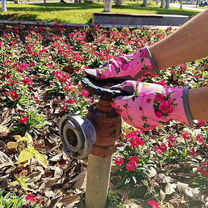 Leather Gardening Gloves for Women, Flexible Breathable Garden Gloves, Thorn Proof Working Gloves for Weeding, Digging and Pruning, Large, Pink