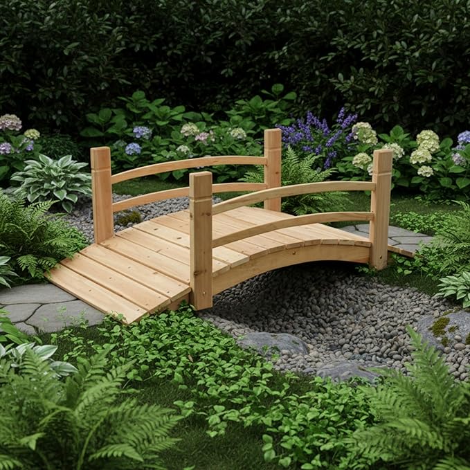 Shine Company 4980N 4 Ft. Cedar Wood Garden Bridge with Side Rails, Natural