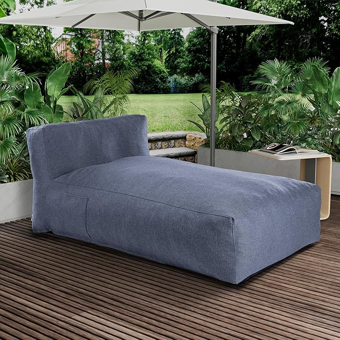 Outdoor Bean Bed Chair Sun Lounger, Outdoor Couch Sofa for Patio & Pool, Foam Filling Day Bed Furniture, Comfy Lazy Sofa for Outside, Water-Resistant Seating (Denim Blue, 70'' L)