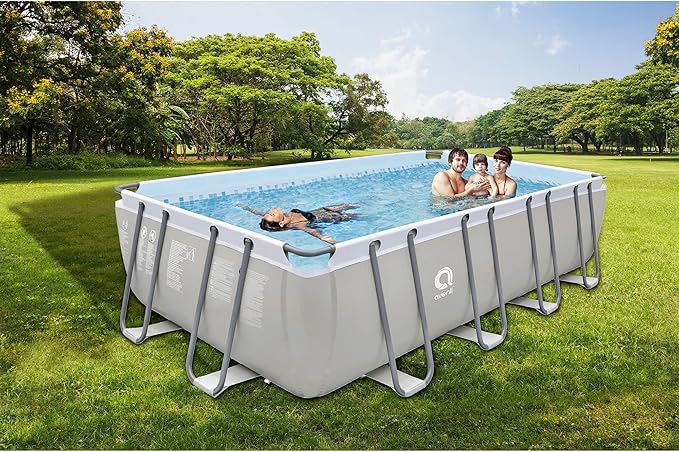 JLeisure Avenli 18 by 10 by 4 Feet Outdoor Backyard Above Ground Rectangular Steel Frame Swimming Pool for Adults and Kids with Repair Kit, Gray