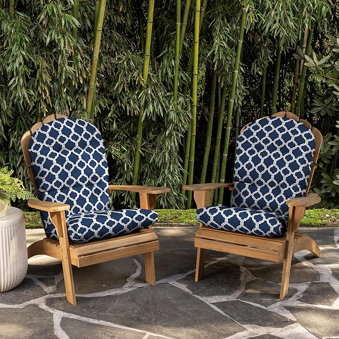Arden earthFIBER Plush Modern Tufted Rocking Chair Cushion, 21.5 x 19, Rain-Proof, Fade Resistant, Tufted Cushions for Rocking and Adirondack Chairs Sapphire Blue Garden Trellis