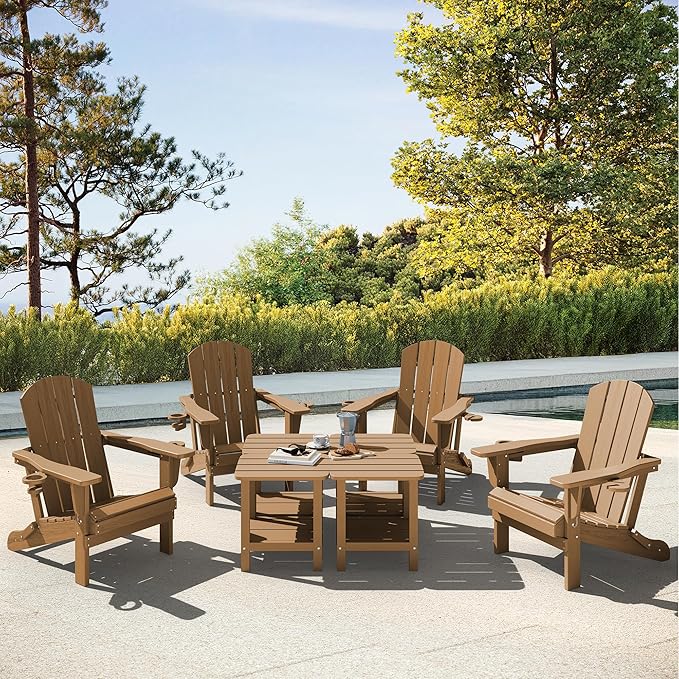 SERWALL Double Adirondack Side Table Rectangular End Table Set of 2, Brown