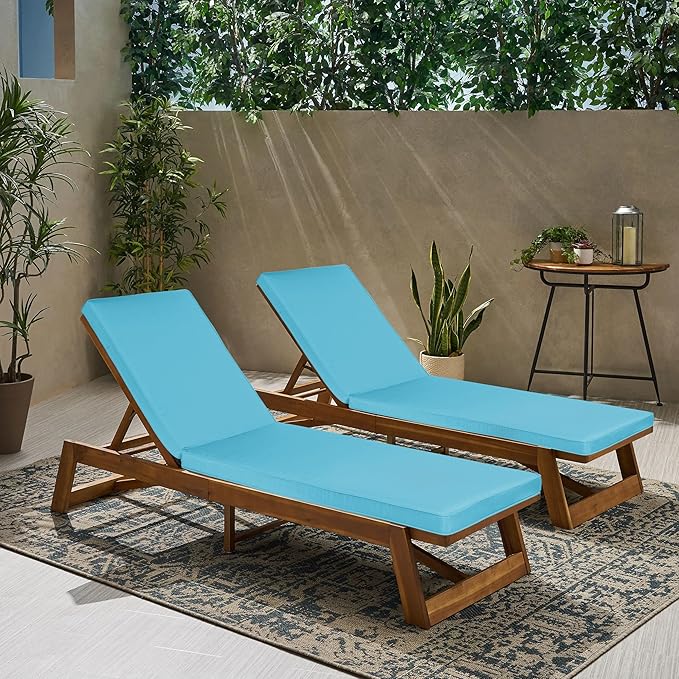 Outdoor Chaise Lounge Chair Cushions 2 Pack, Thick Waterproof Patio Pool Lounge Cushions, Fade Resistant(Sky Blue)