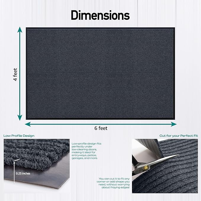 LuxUrux® Durable Rubber Door Mat - Heavy Duty, Indoor/Outdoor, Easy Clean, Waterproof, Patio, Garage - Commercial Floor Mat for Entry (Charcoal, 4' x 6' (Runner))