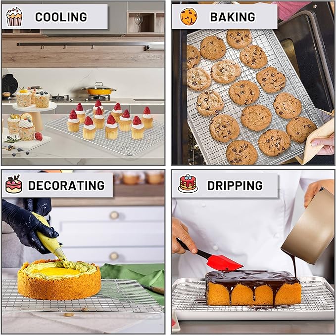 TeamFar Cooling Racks, 2 Pack Stainless Steel Grid Wire Rack for Baking Roasting Grilling Drying, 15.3’’ x 11.2’’, Metal Mesh Oven Rack for Chicken Bacon Cookies, Non-Toxic & Dishwasher Safe