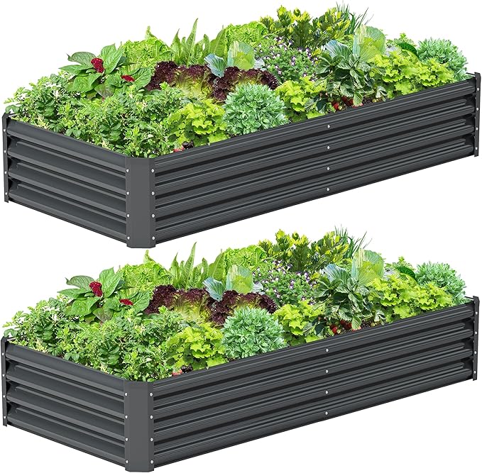 2PCS 6x3x1FT Galvanized Raised Garden Bed Kit, Galvanized Planter Raised Garden Boxes Outdoor, Large Metal Raised Garden Beds for Vegetables-Grey