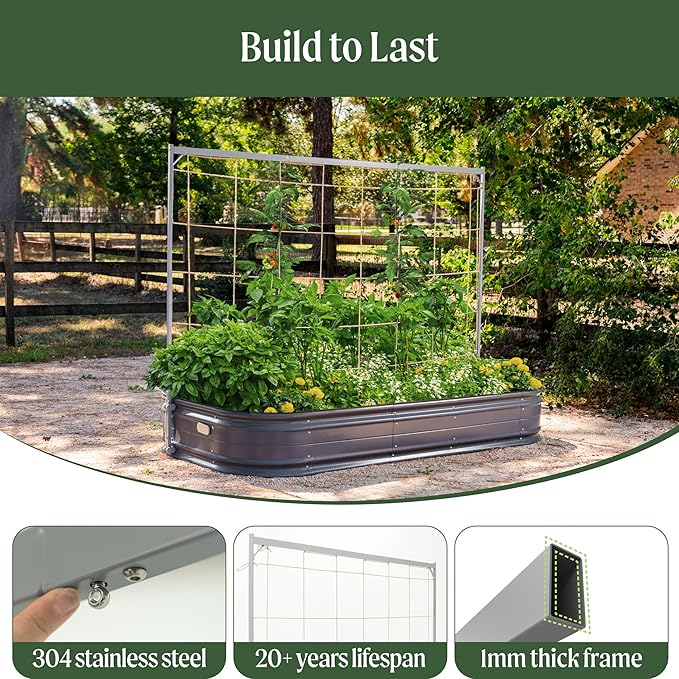Vego Garden Metal Frame Climbing Trellis, Garden Trellis for Tomato Plants Like Cucumber Beans Tomatoes & Vines, 6.5ft Long Metal Trellis for Raised Garden Beds