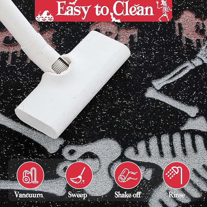 Skeleton Front Door Mat Indoor Outside Entrance, Heavy Duty Dirt Trapper Doormat with Non Slip Backing Entryway Mat for Front Back Door, 24'' x 36'', Skeleton Black
