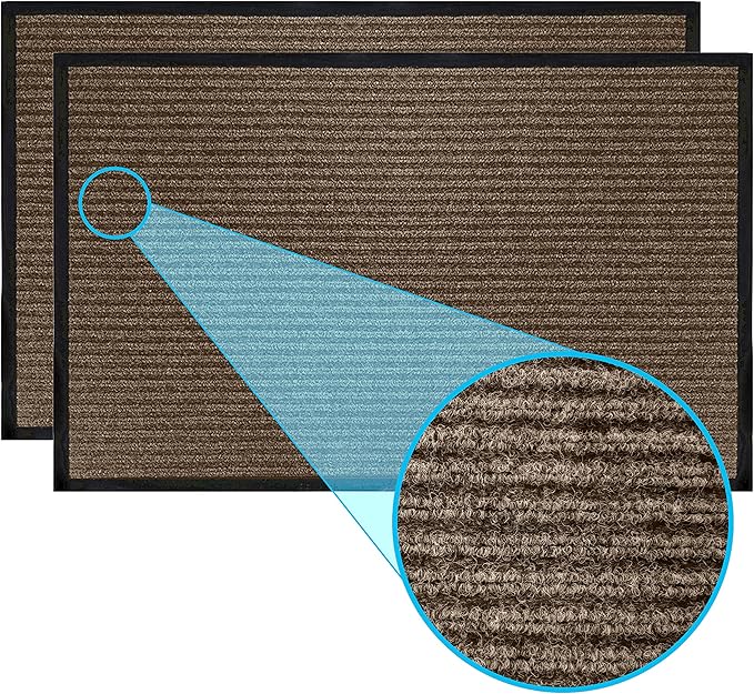LuxUrux 2-Pack Striped Brown Door Mats - Heavy Duty, Indoor/Outdoor, Easy-Clean, Waterproof, Low-Profile (23''x35'') - Durable and Stylish Solution for Elevated Entryways, Patios, and Garages