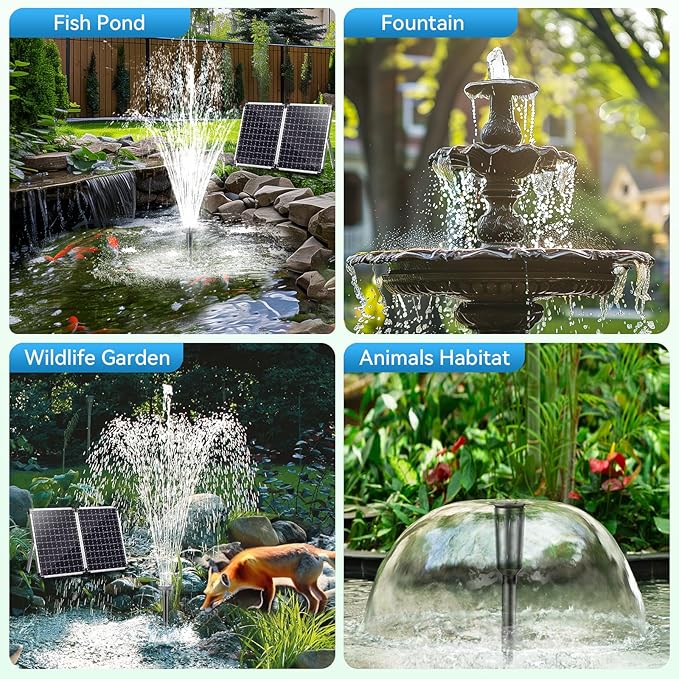 POPOSOAP 55W Solar Fountain Pump for Outdoor Pond, 480GPH Solar Pond Pump with Dry-Run Protection, Solar Powered Water Pump with PVC Tubing, 17Ft Cord for Ponds, Garden, Waterfall, Hydroponics