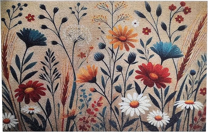 Outdoor Rug Door Mat, Welcome Mat, Non-Slip, 19'x31' (15.FlowerPattern)