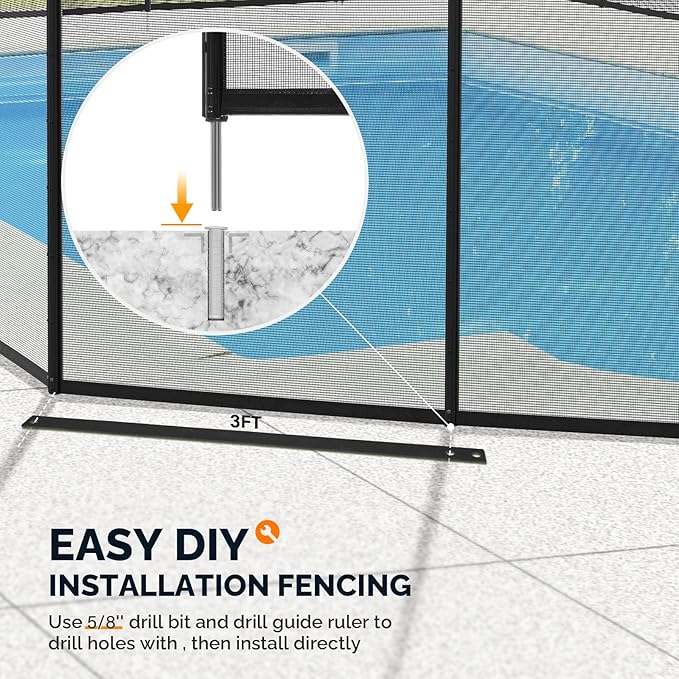 VINGLI 4ft High Pool Fence for Inground and Above Ground Pools, Black Mesh Removable Safety Fencing, Heavy-Duty Protective Barrier for Garden & Backyard (4×12FT)