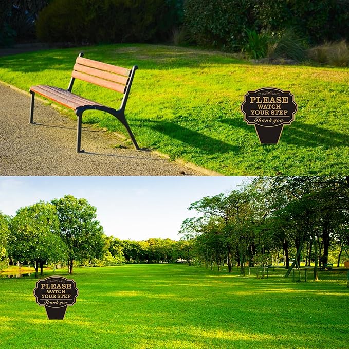 Double Sided Yard Sign, 2PACK-10"x14" Caution Watch Your Step Garden with Stake, Rust-Free Metal Please Watch Your Step Sign Outdoor, UV Printed Safety Sign for Walkway or Lawn (WATCH YOUR STEP-2PACK)