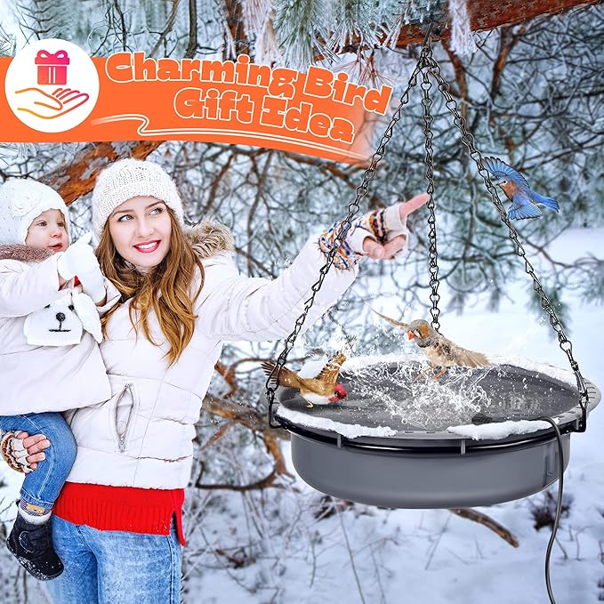 2 Pack Upgrade Bird Bath Heater for Outdoors in Winter, Pond Deicer 60 Watts Birdbath Deicer Water Heater Thermostatically Controlled with Auto Shut off Function for Patio Lawn (Frosted Gray)