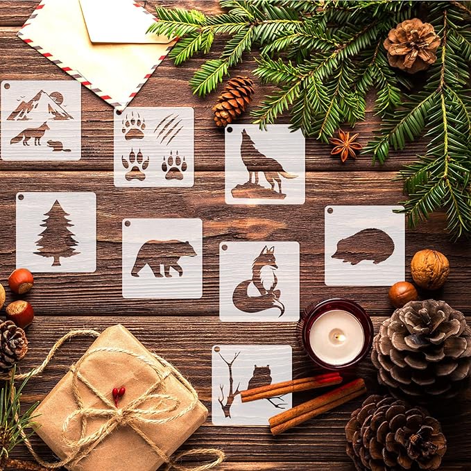 Small Stencils for Painting on Wood Burning Reusable, 3 Inch Reusable Stencil for Craft Ornament Paint Template Stencils for Wall Card Rock Wood Signs Coasters Canvas Home Decor (Animal Wildlife)