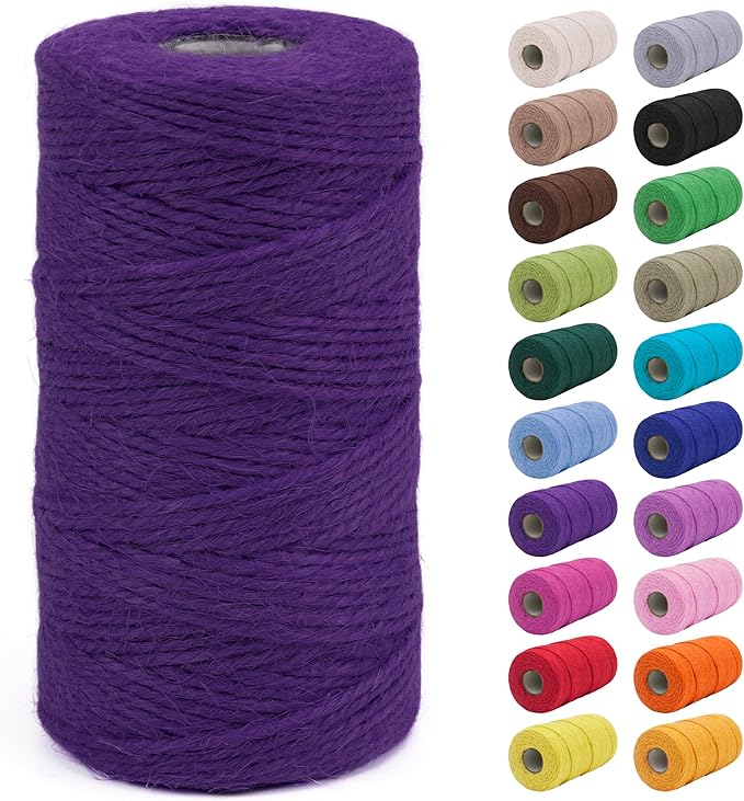 JeogYong 2mm Jute Twine String 328 Feet Natural Thick Garden Twine for Crafts, Outdoor, Gardening, Gift Wrapping, Plants, Packing Materials (Dark Purple)