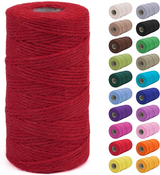 JeogYong 2mm Jute Twine String 328 Feet Natural Thick Garden Twine for Crafts, Hemp Twine for Outdoor, Gardening, Gift Wrapping, Plants, Packing Materials (Red)
