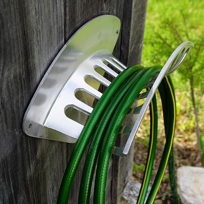 Kings County Tools 13" Cast Aluminum Hose Rack | Elegant Curved Design | Quality & Sturdy Material | Holds 100-Feet of 1/2” and 50-Feet of 5/8” Hose | Single Piece Attachment