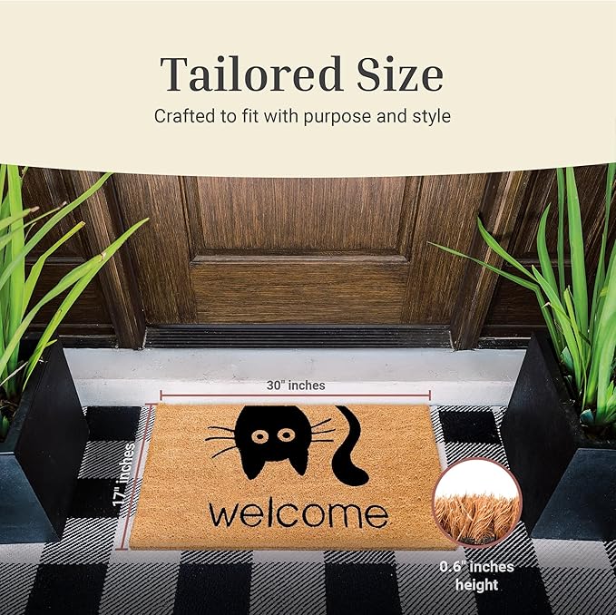 THEODORE MAGNUS Door Mat - Cat Welcome Mat for Front Door with Non-Slip Backing - Durable Doormat - Perfect for Outside Entrance Matt - Outdoor/Indoor - Welcome Cat - 17" x 30"