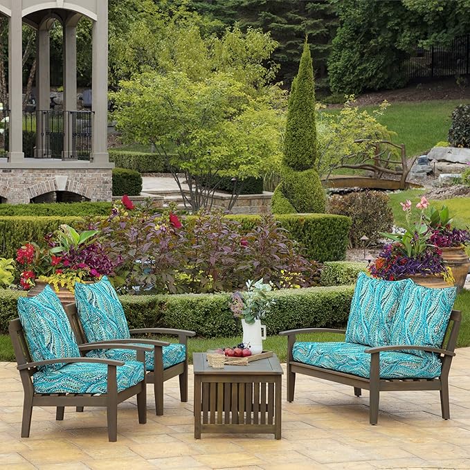 Arden Outdoor Deep Seat Cushion Set, 24 in x 24 in, Weather-Proof, Rain-Proof, Fade Resistant Patio Cushion for Chair, Sofa, and Couch Teal Ariel