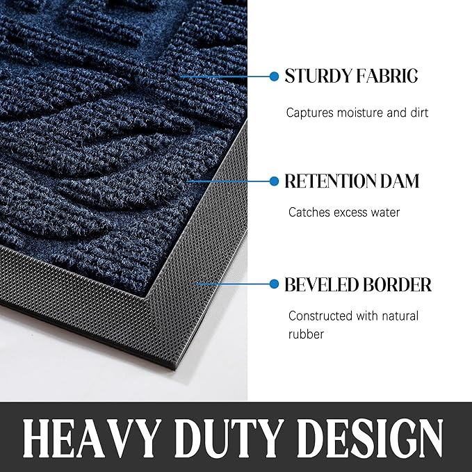 Yimobra Welcome Mat Outdoor 29.5x17, Waterproof Non-Slip Outdoor Mats for Front Door Outside Entrance, Low-Profile Entryway Mat Indoor for Garage Patio, Blue