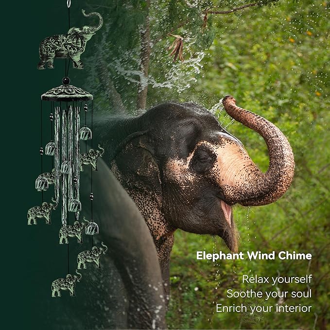 35" Elephant Wind Chimes for Outside, Elephant Wind Chimes Gifts for Mother's Day, Garden Decor for Outdoor Porch Patio Home Yard Decorations