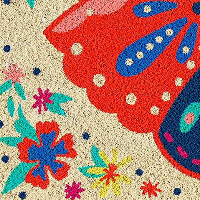DII Natural Coir Doormat Outdoor Welcome Mat, 17x29, Folk Butterfly