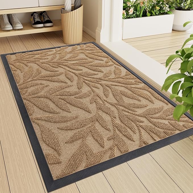 Smiry Front Door Mat Indoor Outdoor Entrance, Heavy Duty Natural Rubber, Trap Dirt and Moisture, Non-Slip Doormats, Low Profile, Easy Clean Patio Porch Entryway Mat, 29.5x17, Coffee