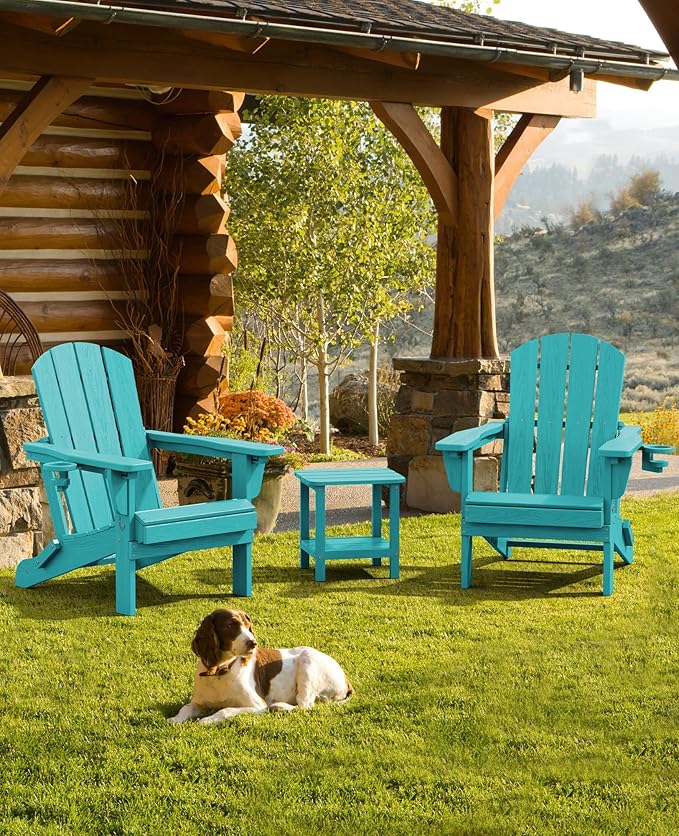 SERWALL Adjustable Folding Adirondack Chair, Reclining Adirondack Chair with Cup Holder, Aruba