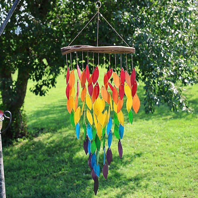Blue Handworks Deluxe Waterfall & Driftwood Chime, Sandblasted Glass and Found Wood Handcrafted Wind Chime