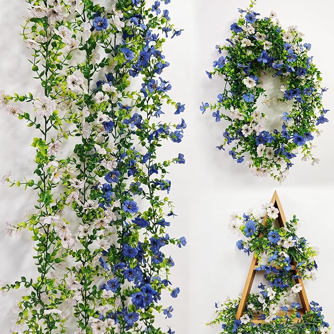 4 Pcs Faux Flowers Garland Plant, Artificial Vines Hanging Flowers Leaves Greenery Garland for Wedding Backdrop Arch Wall Decor, 6 Feet/pcs UV Resistant Indoor Outdoor