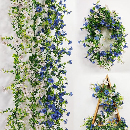 4 Pcs Faux Flowers Garland Plant, Artificial Vines Hanging Flowers Leaves Greenery Garland for Wedding Backdrop Arch Wall Decor, 6 Feet/pcs UV Resistant Indoor Outdoor