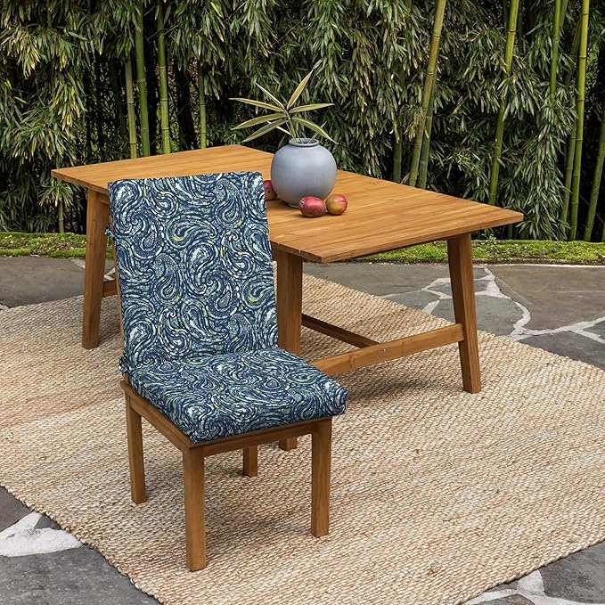 Arden earthFIBER Outdoor Dining Chair Cushion, 20 x 20, Rain-Proof, Fade Resistant, Sapphire Blue Ridge Paisley