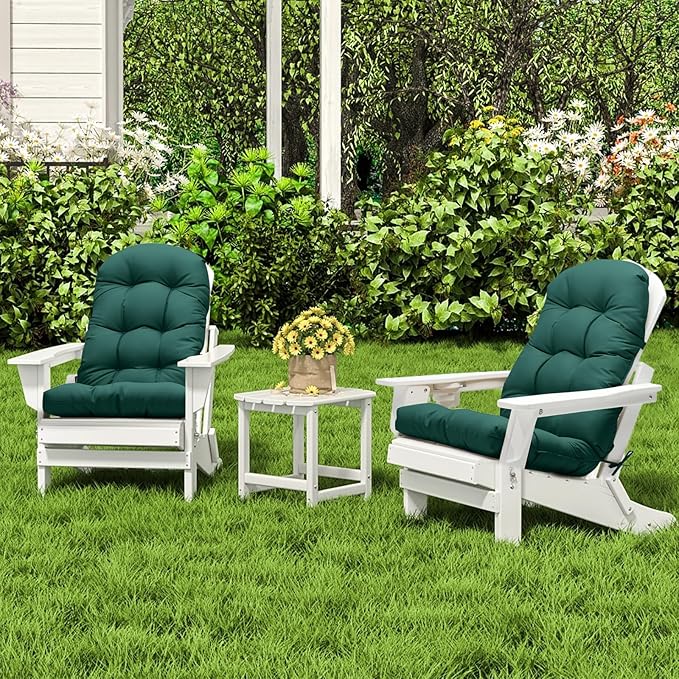 Adirondack Chair Cushion,High Back Patio Cushions with Adjustable Ties, 48.8 x 20.4 x 4.3,Waterproof Tufted Pillow,Fade Resistant Seat Rocking Chair Cushion for Indoor/Outdoor,Hunter Green,2