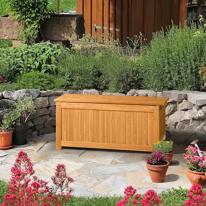 VINGLI Outdoor Wood Bench with Planter Boxes, 2-in-1 All-Weather Porch Bench Seat ＆ Open-Ended Wooden Raised Garden Bed, for Balcony Yard Patio (Rectangle)