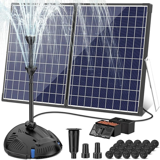 NFESOLAR Solar Fountain Pump with Pond Filter, 50W All-in-one Solar Powered Filter Fountain with 580 GPH Submersible Pump for Outdoor Ponds, Fish Tank, Pool, Garden Waterscape N3305
