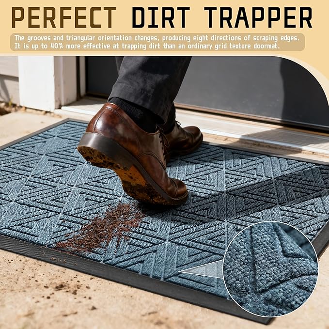 Yimobra Extra Large Door Mat 60x36, All-Weather Waterproof Non-Slip Welcome Matt Outdoor, Heavy Duty Non Slip Doormat for Entryway for Patio and Garage Indoor, Easy Clean, Mix Blue