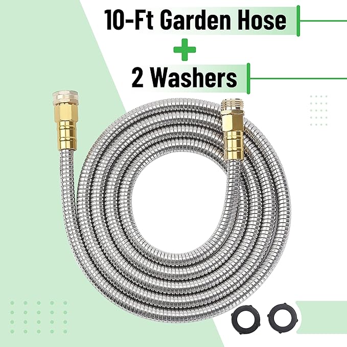 UNCO 10 Feet Stainless Steel No Kink Metal Garden Hose