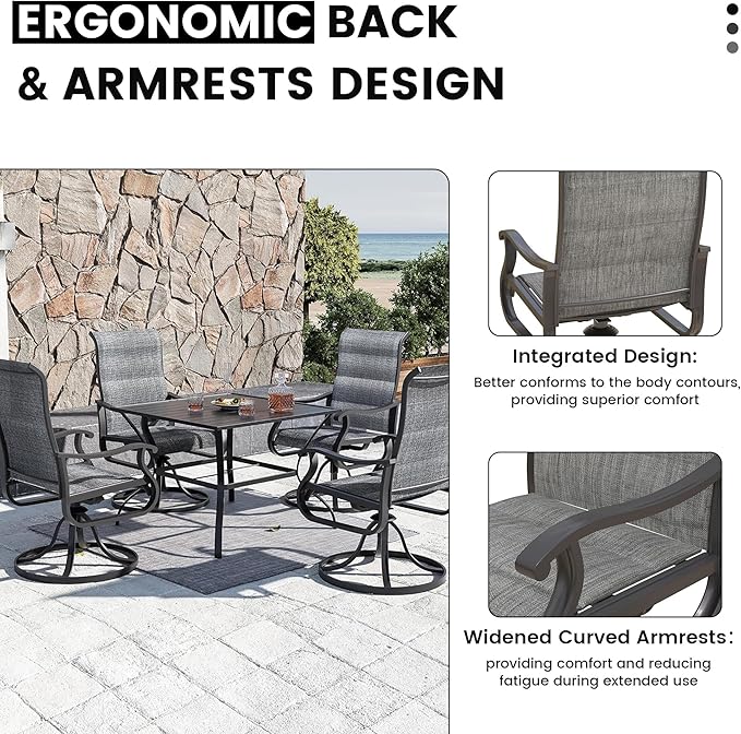 Patio Swivel Chairs Set of 4, Outdoor Dining Chairs with High Back, All-Weather Swivel Rocker Chair for Lawn, Porch or Garden (Padded Dark Grey)