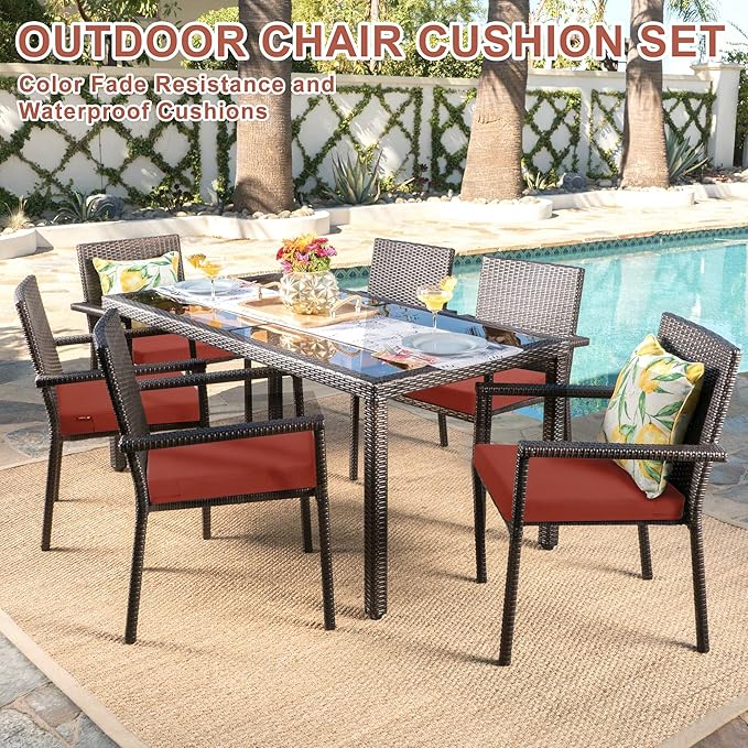 Favoyard Outdoor Chair Cushion Set of 4 Rainproof & Color Fade Resistant 19 x 19 x 2 in Square Corner Patio Furniture Cushions with Waterproof Hidden Zipper Attach Ties for Dining Table Chairs Seats
