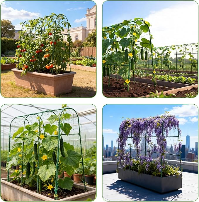 Cucumber Trellis for Raised Garden Bed,U-Shape Plant Support Metel Trellis for Climbing Plants Arch Trellis with Netting for Outdoor Cucumbers, Tomatoes, Vine Climbing Plant(47.2''X32''x47.2''(LxWxH))