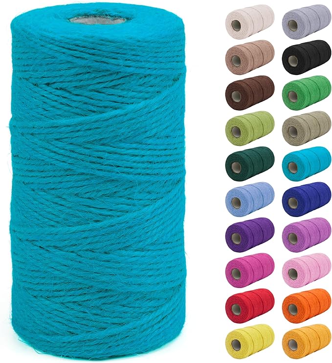 JeogYong 2mm Jute Twine String 328 Feet Natural Thick Garden Twine for Crafts, Outdoor, Gardening, Gift Wrapping, Plants, Packing Materials (Lake Blue)
